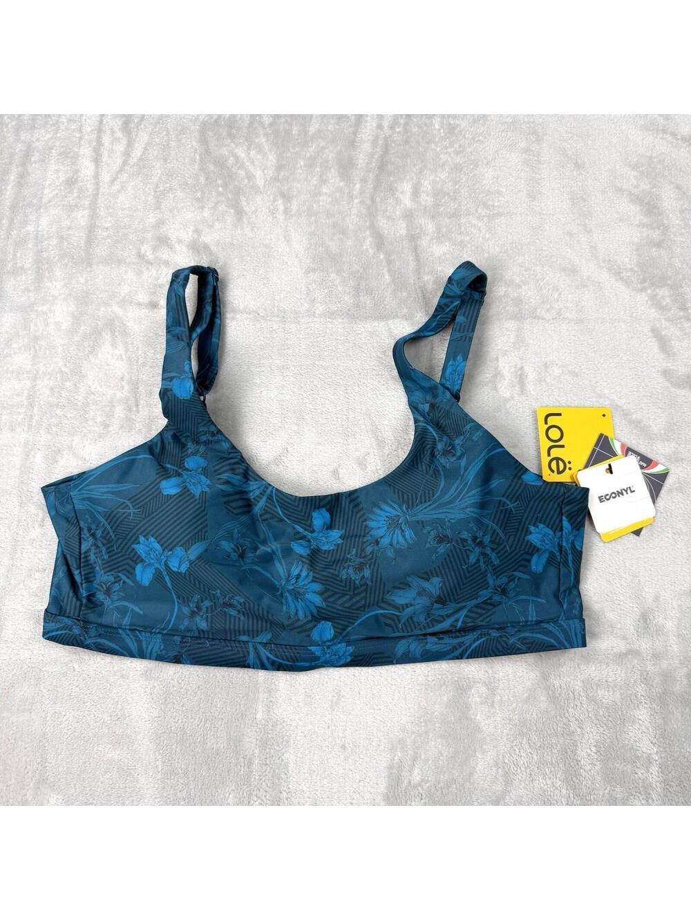 Lole Wave Bikini Top XL Blue Floral Sports Bra Style Swimwear NWT Beach Summer - Picture 1 of 12